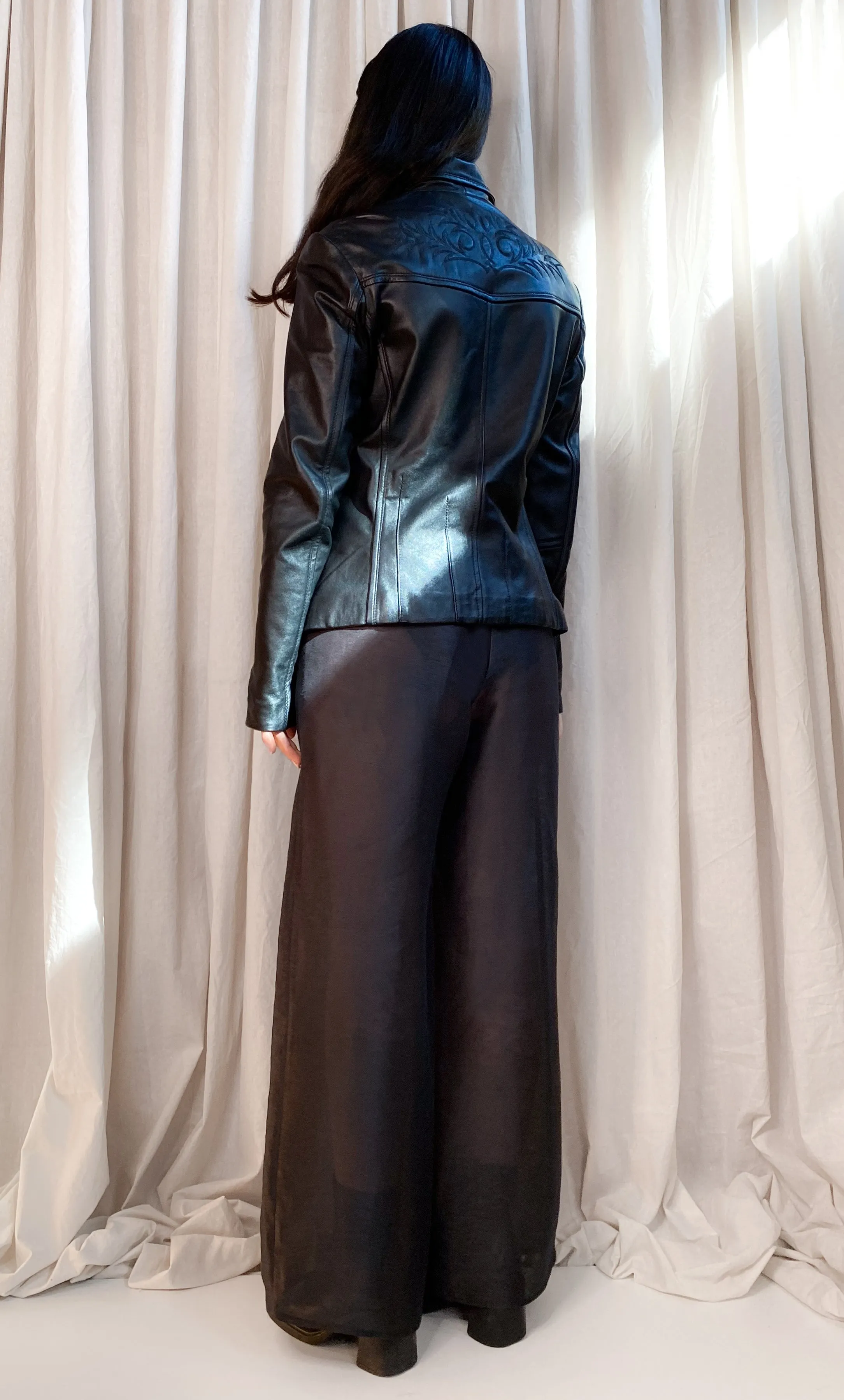 • PRE-LOVED • Linen / Silk Organza Pants [ Black Sheer, Culottes, Wide, High Waisted, Size Extra Small ]