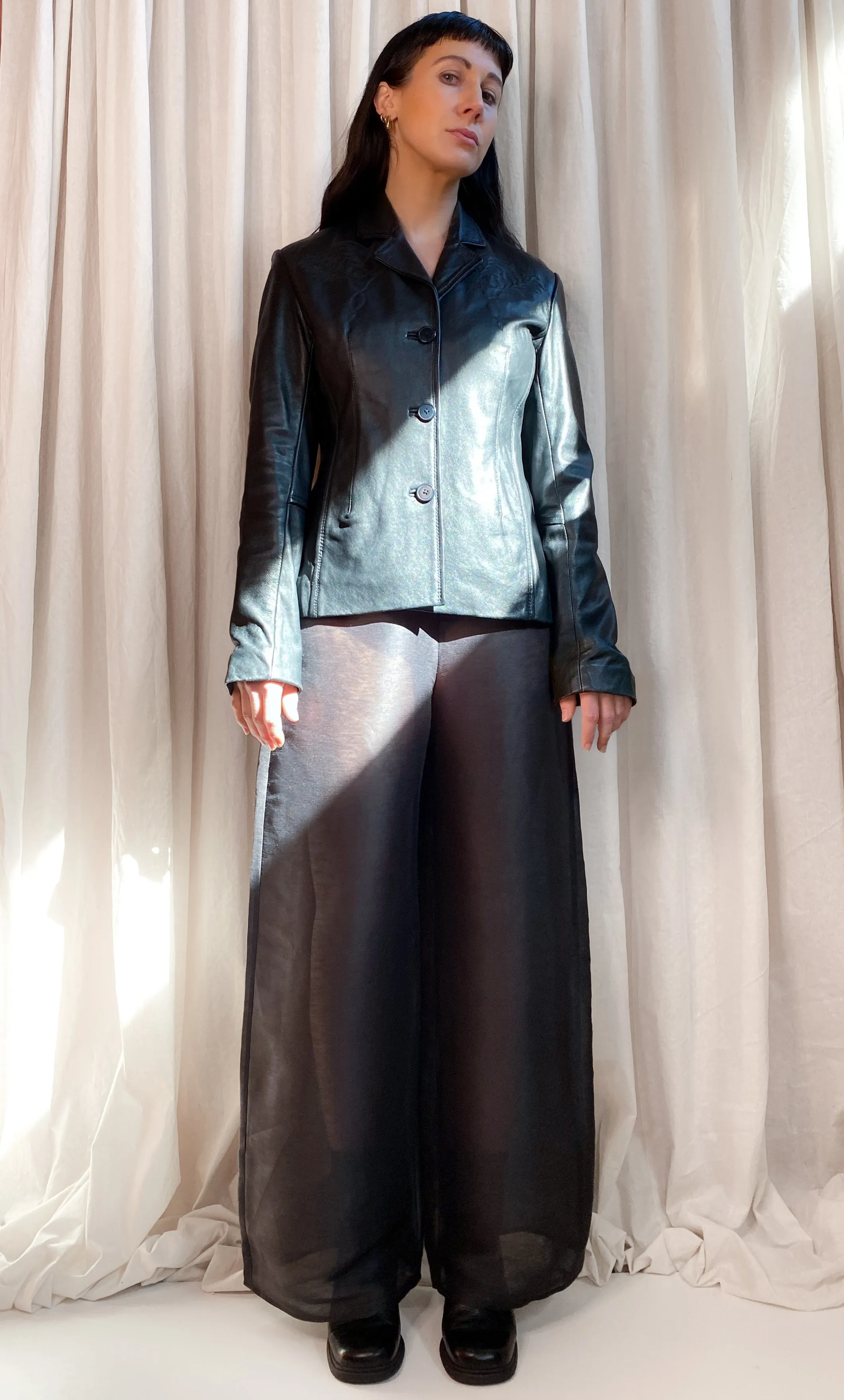 • PRE-LOVED • Linen / Silk Organza Pants [ Black Sheer, Culottes, Wide, High Waisted, Size Extra Small ]
