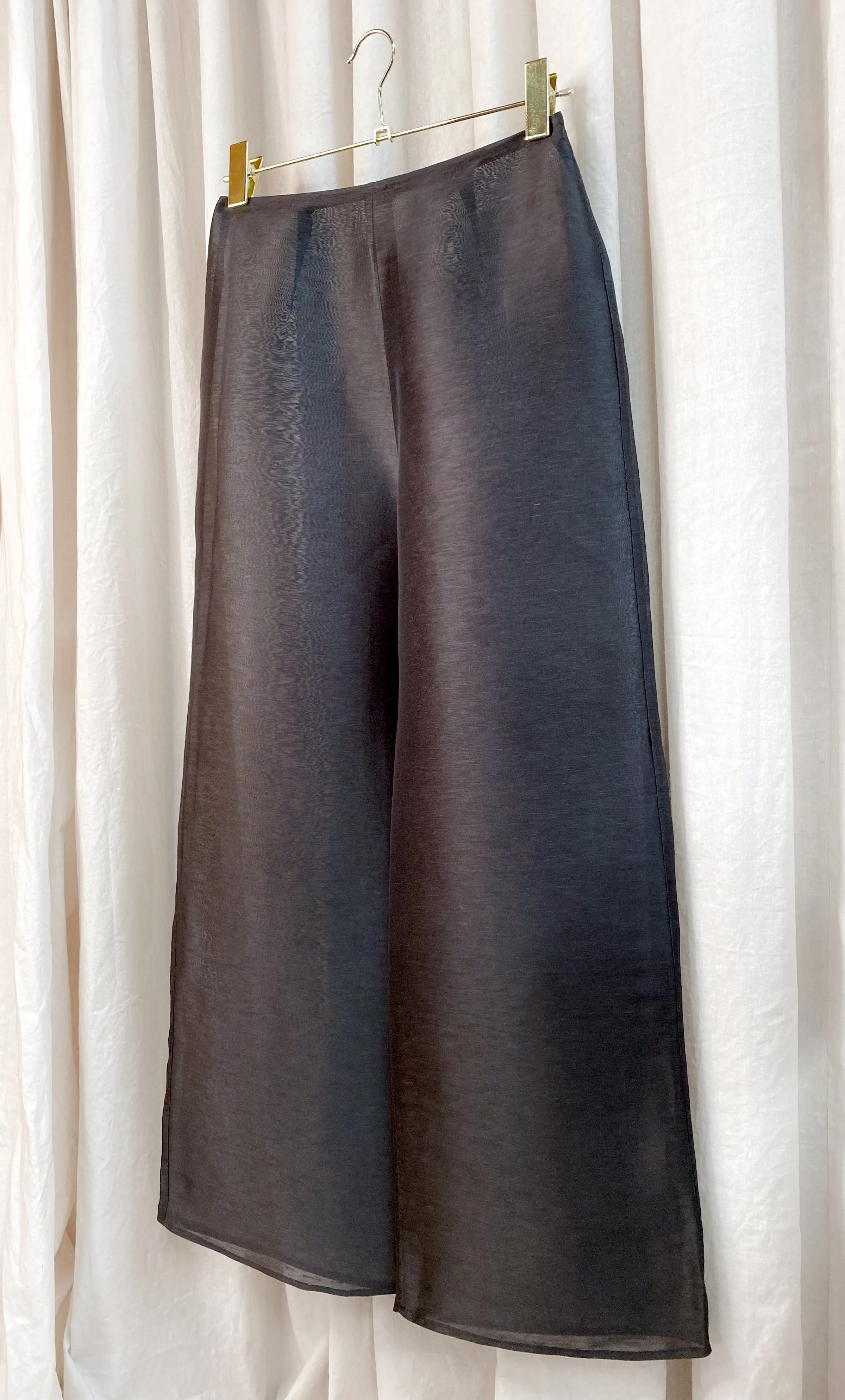 • PRE-LOVED • Linen / Silk Organza Pants [ Black Sheer, Culottes, Wide, High Waisted, Size Extra Small ]