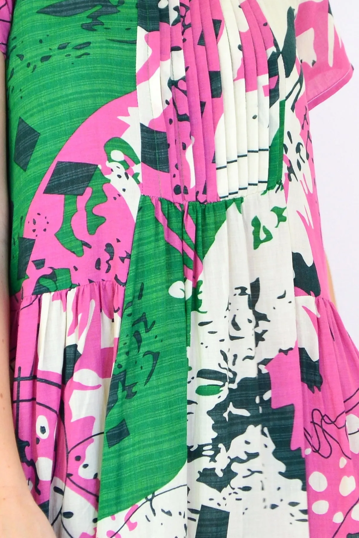 Abstract Pink Green Peasant Tunic Dress