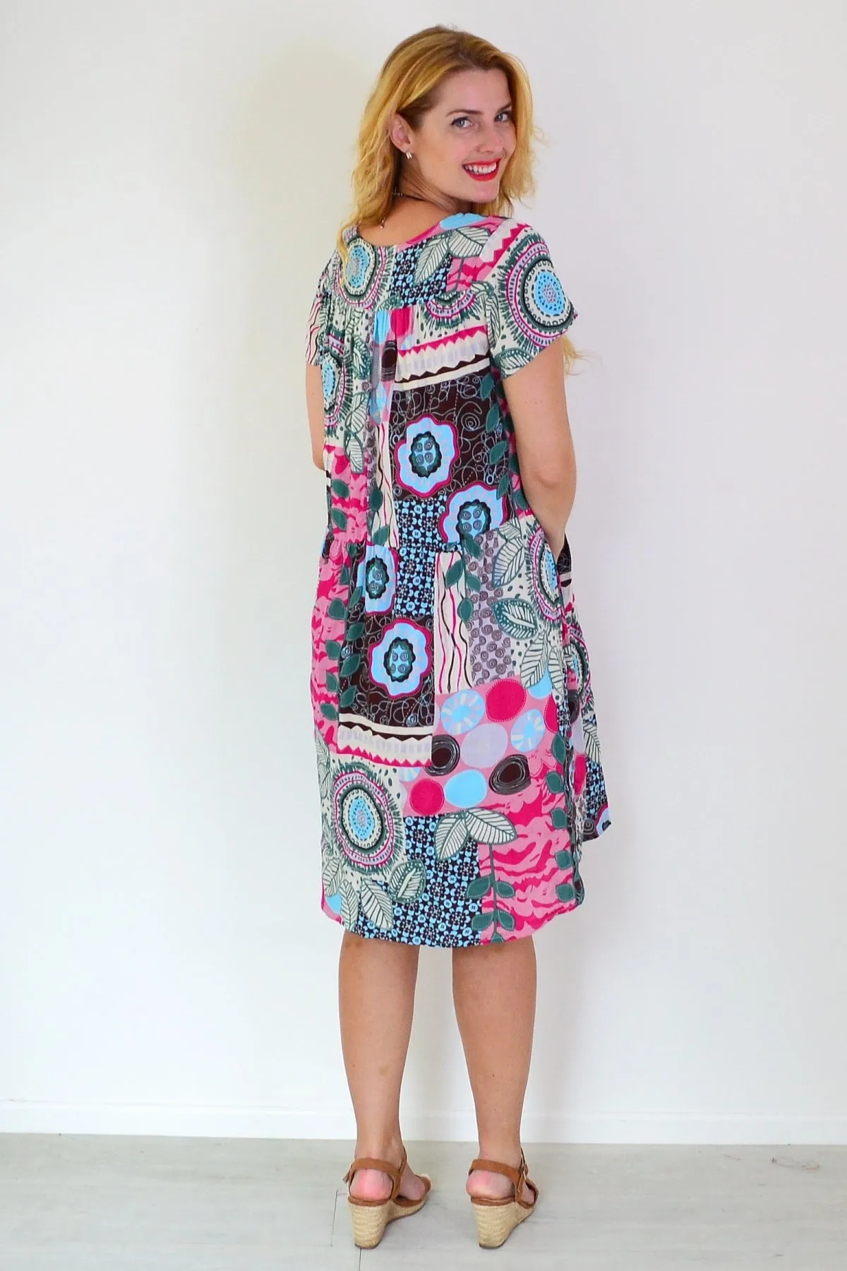 Colourful Pintuck Pleats Tunic Dress