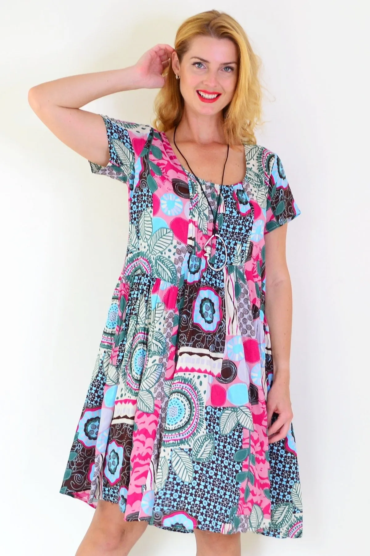 Colourful Pintuck Pleats Tunic Dress