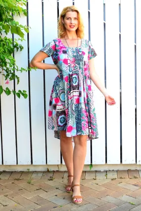 Colourful Pintuck Pleats Tunic Dress