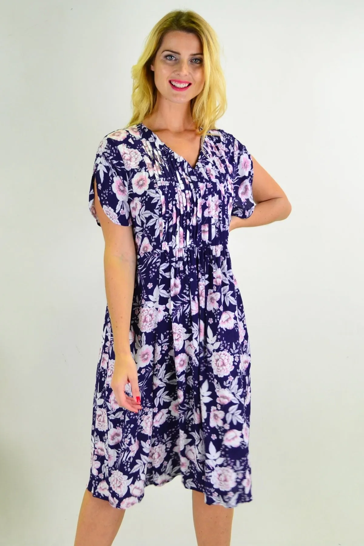 Deep Blue Carnation Flower Shift Dress Tunic