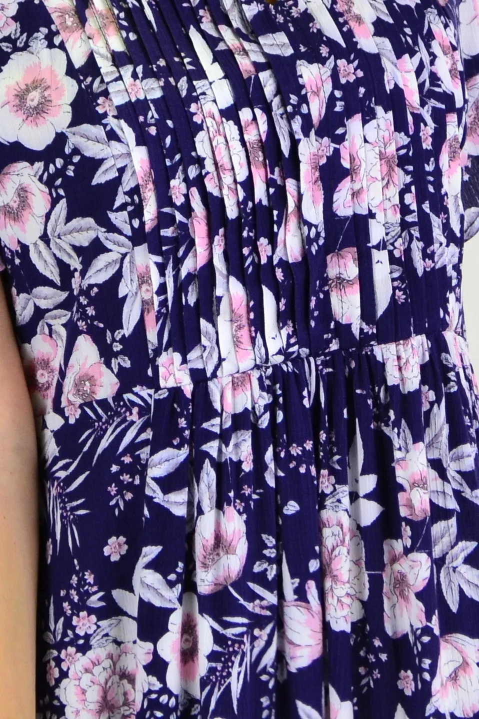 Deep Blue Carnation Flower Shift Dress Tunic