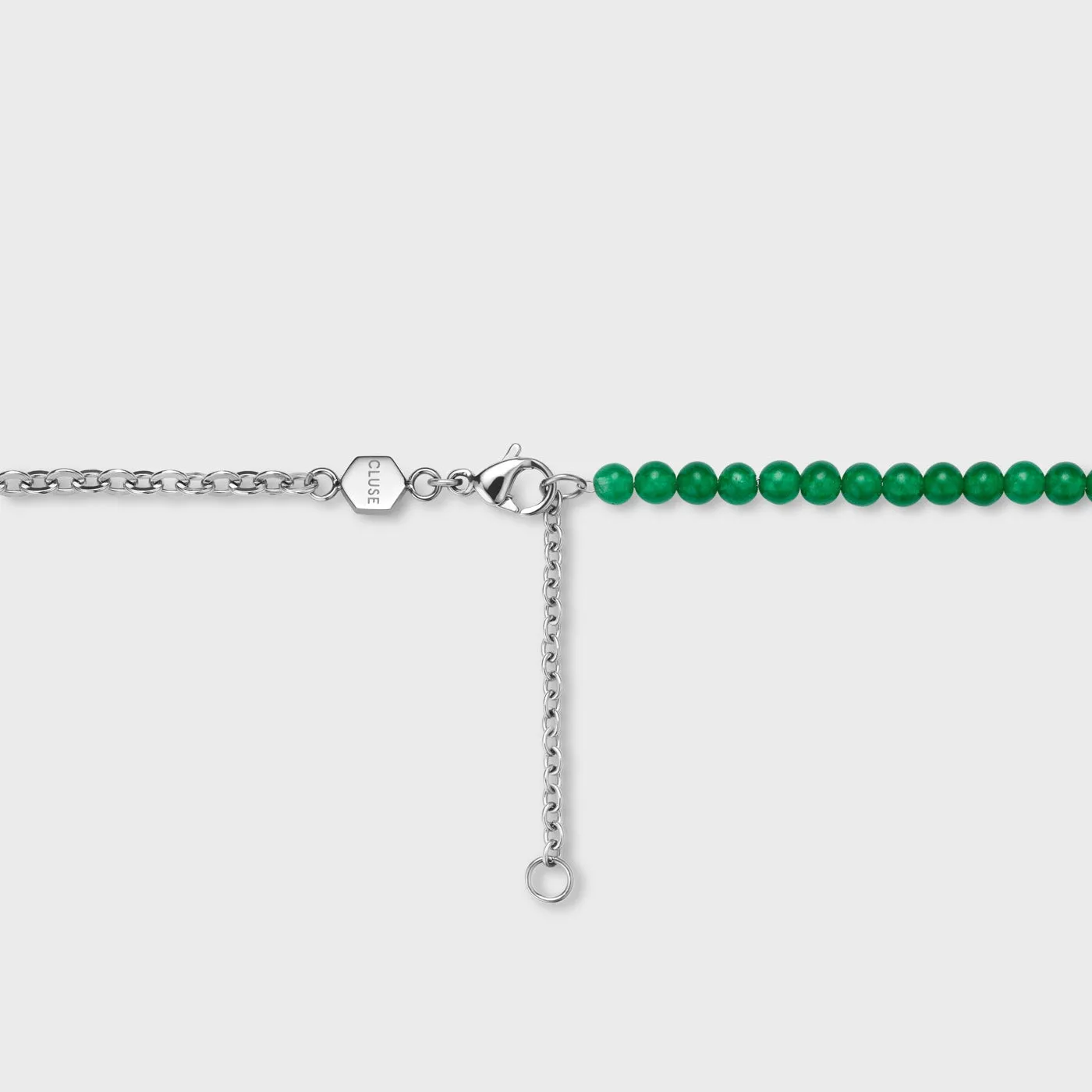 Essentielle Green Beads Watermelon Charm Necklace, Silver Colour
