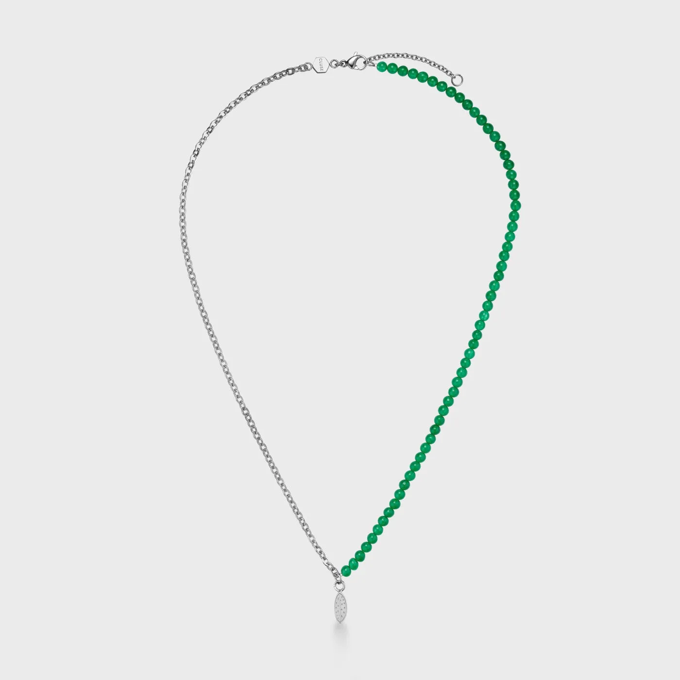 Essentielle Green Beads Watermelon Charm Necklace, Silver Colour