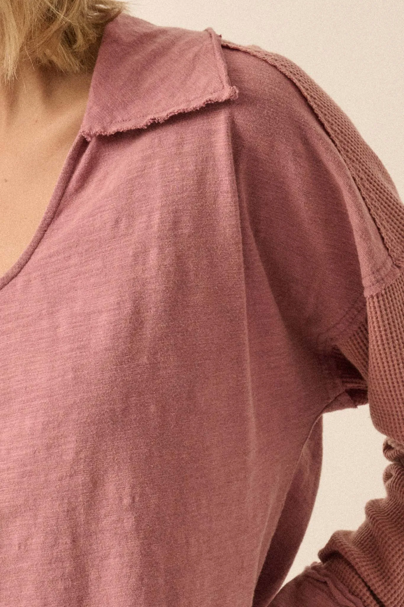 Free Your Mind Mixed Media Collared Waffle Top