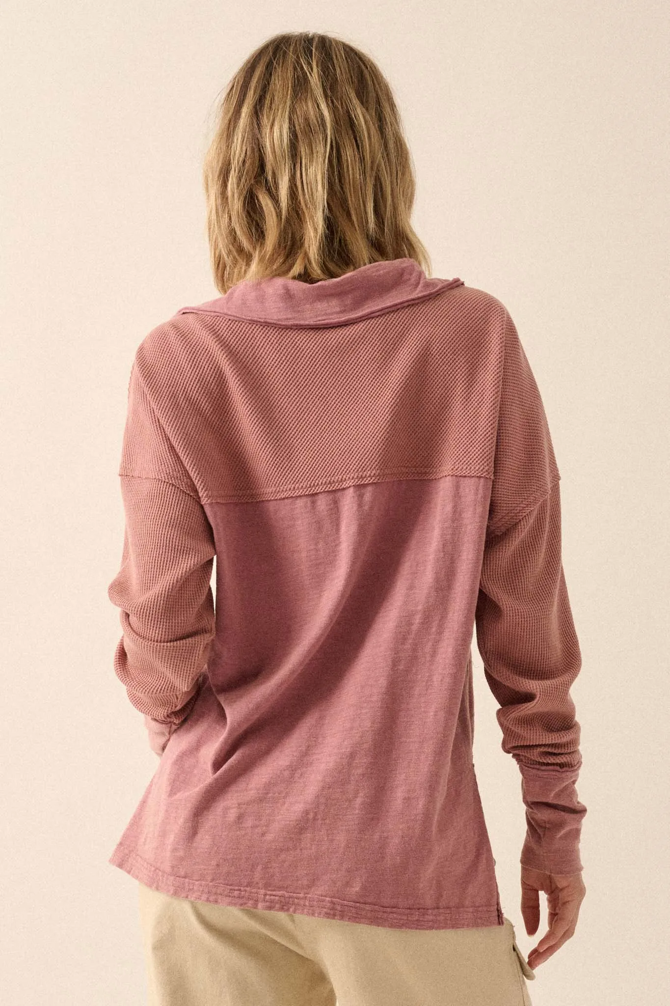 Free Your Mind Mixed Media Collared Waffle Top