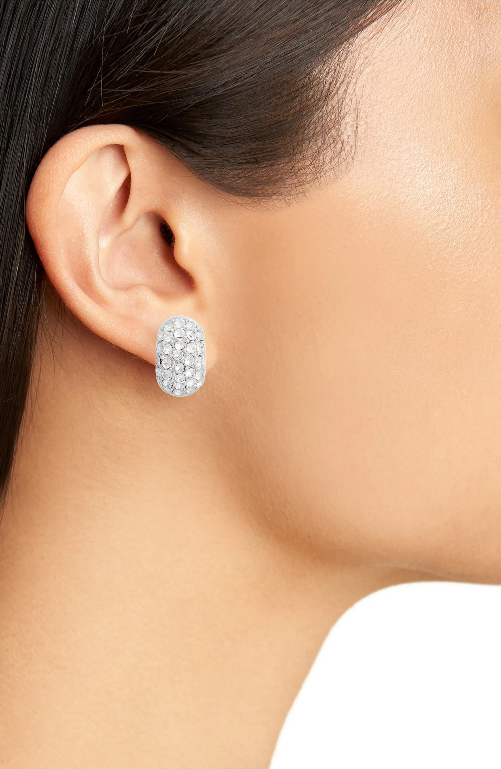 Goldtone/Silvertone Pave Small Reversible Hugs® Clip Earrings