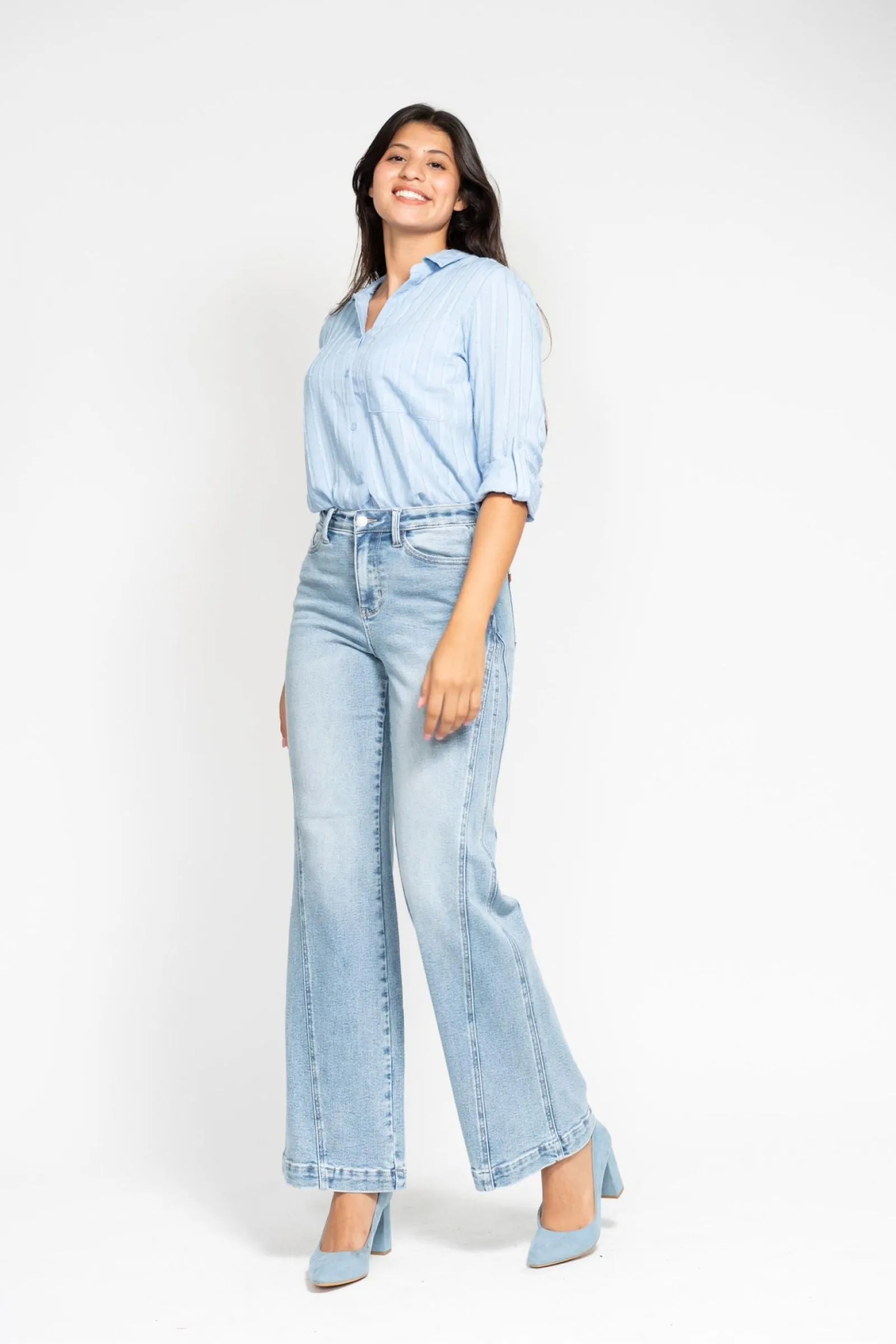 Judy Blue High Waist Seam Insert Detail Retro Wide Jeans