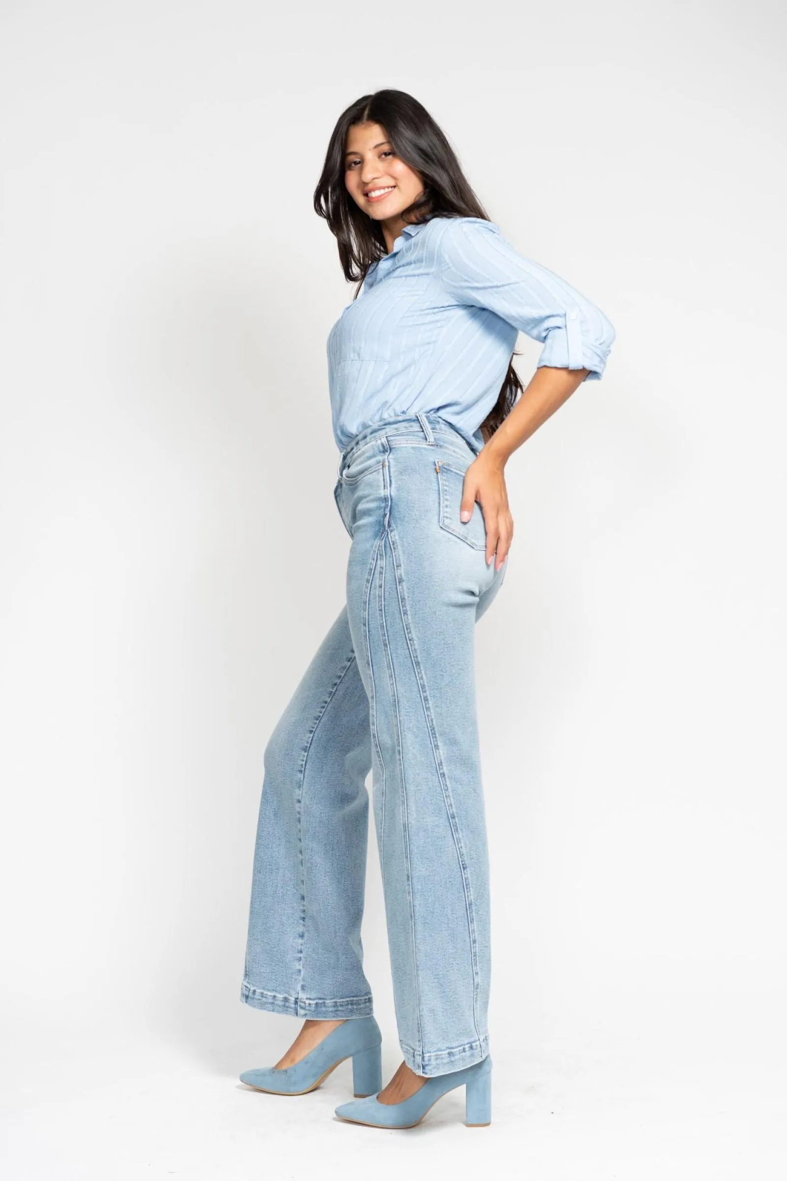 Judy Blue High Waist Seam Insert Detail Retro Wide Jeans