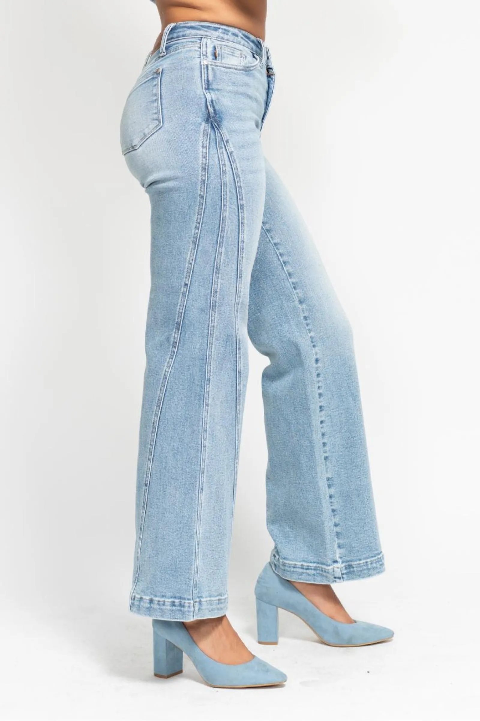 Judy Blue High Waist Seam Insert Detail Retro Wide Jeans