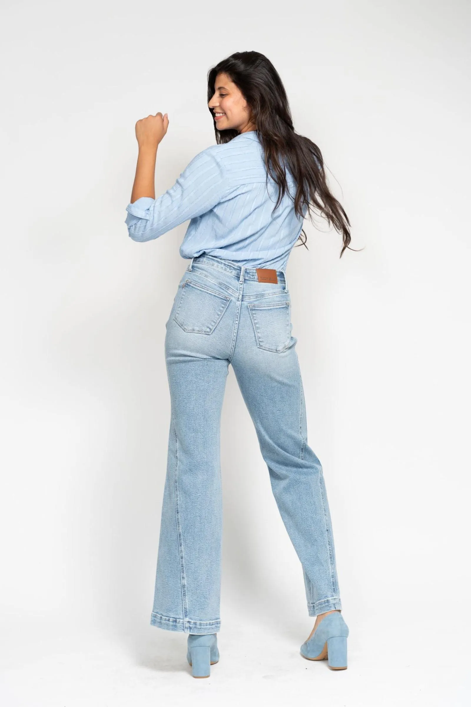 Judy Blue High Waist Seam Insert Detail Retro Wide Jeans