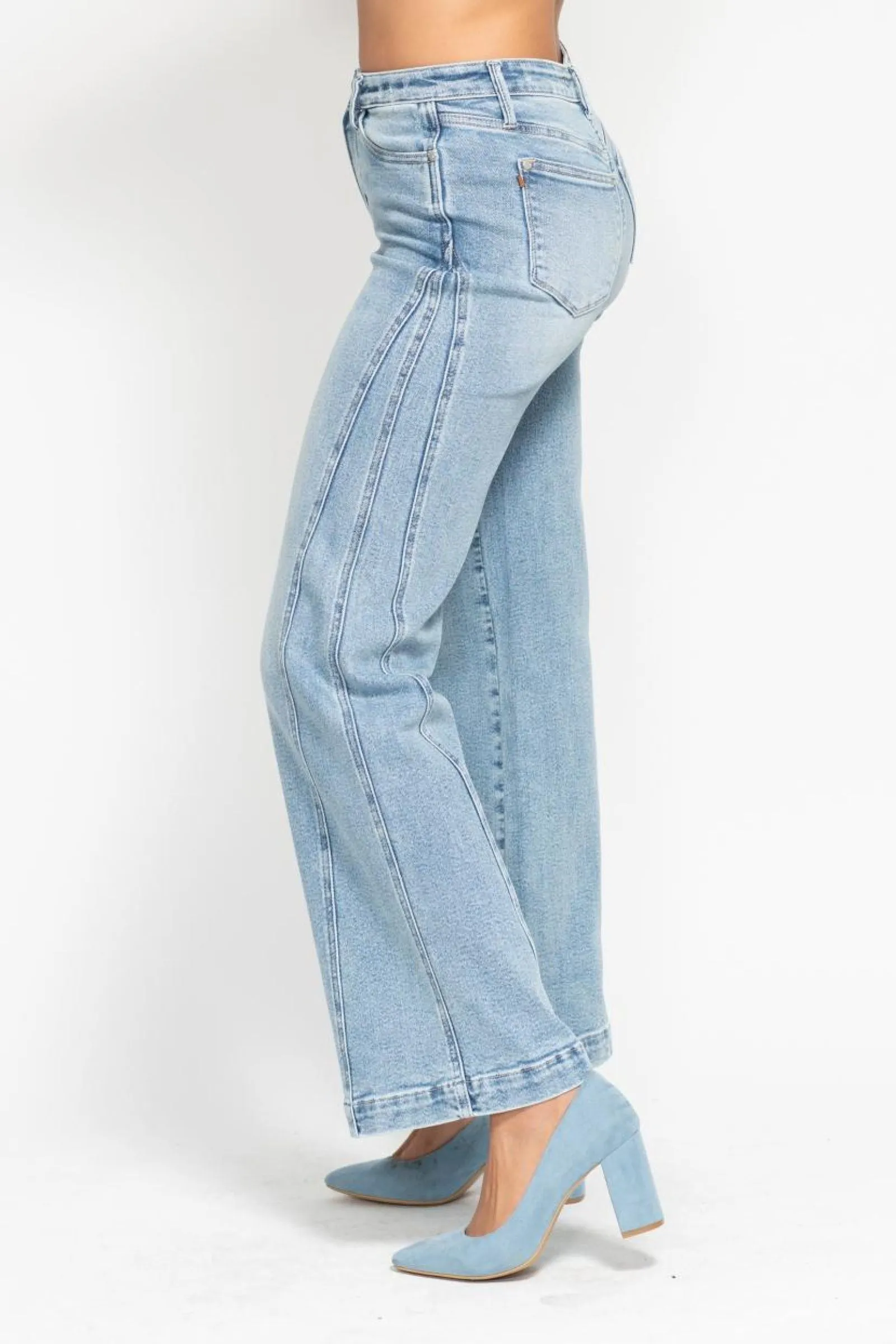 Judy Blue High Waist Seam Insert Detail Retro Wide Jeans