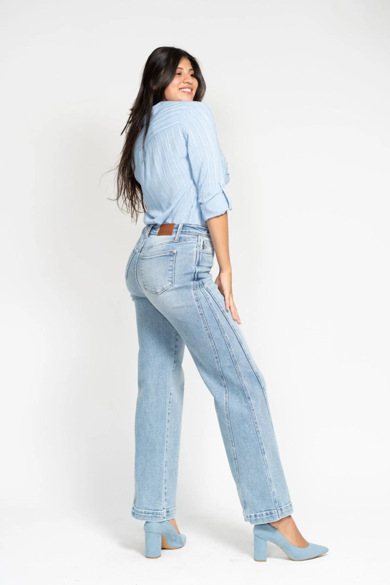 Judy Blue High Waist Seam Insert Detail Retro Wide Jeans