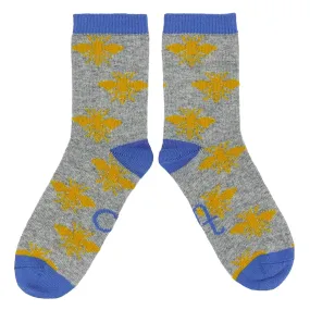 Ladies Grey Bee Lambswool Ankle Socks