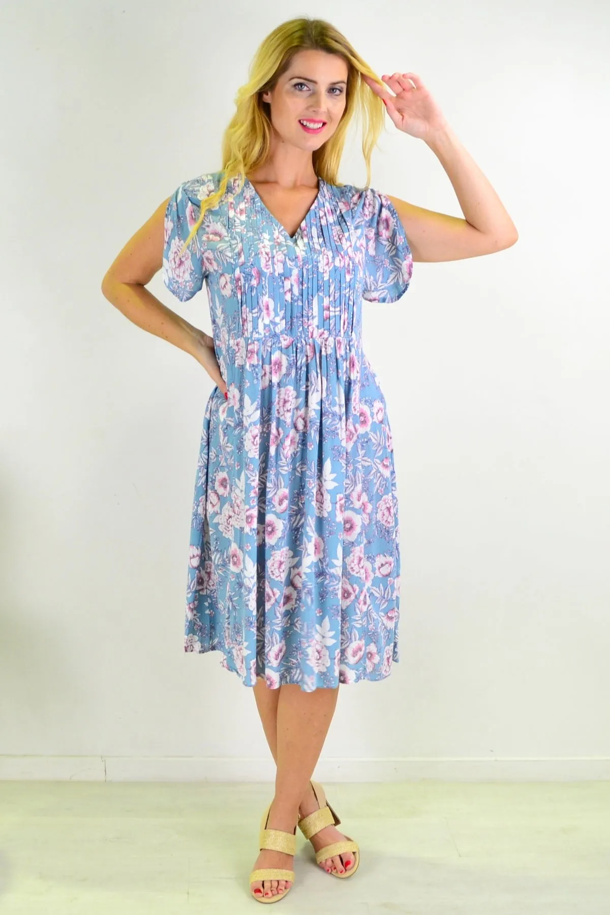 Light Blue Carnation flower Shift Dress Tunic