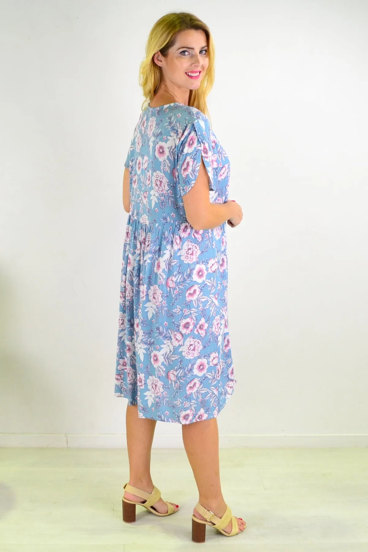 Light Blue Carnation flower Shift Dress Tunic