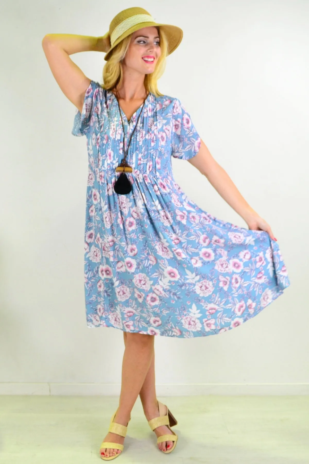 Light Blue Carnation flower Shift Dress Tunic