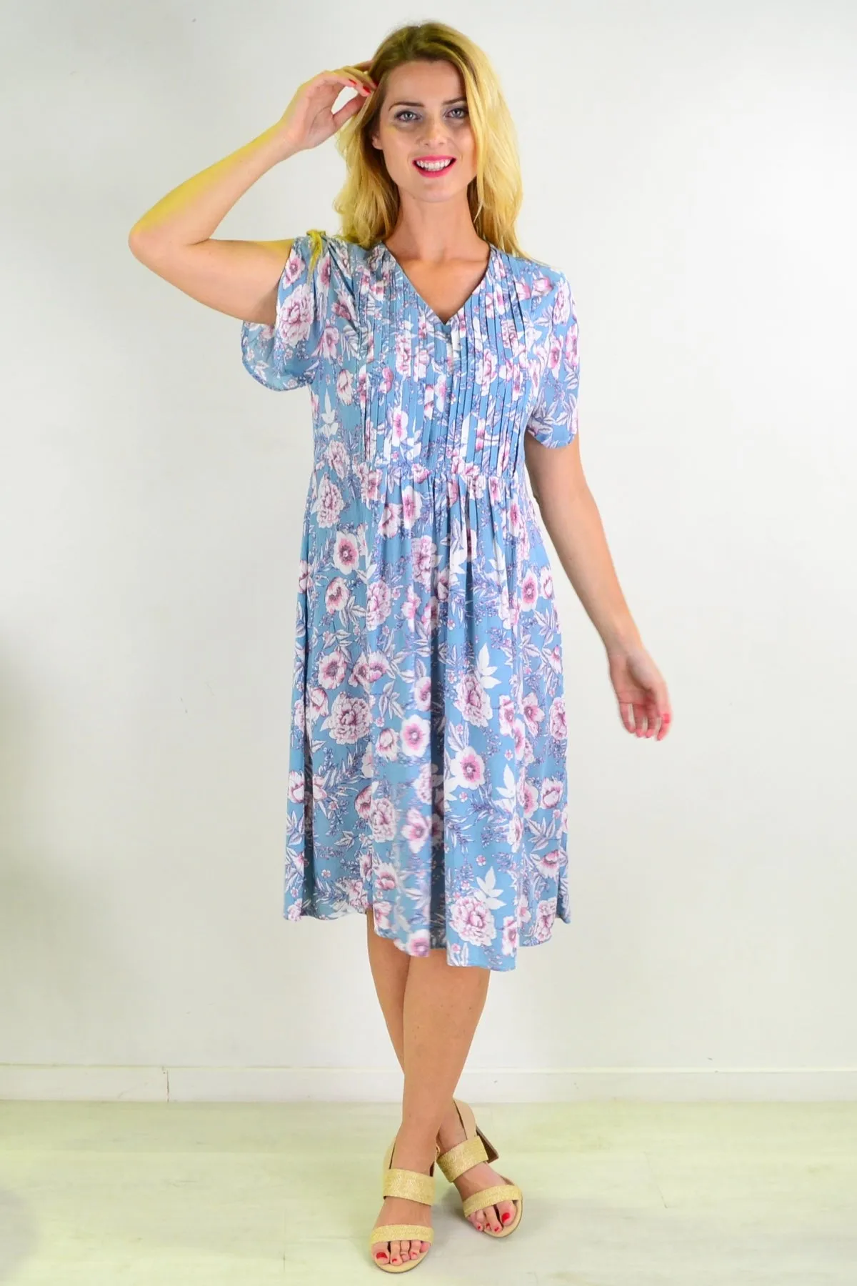 Light Blue Carnation flower Shift Dress Tunic