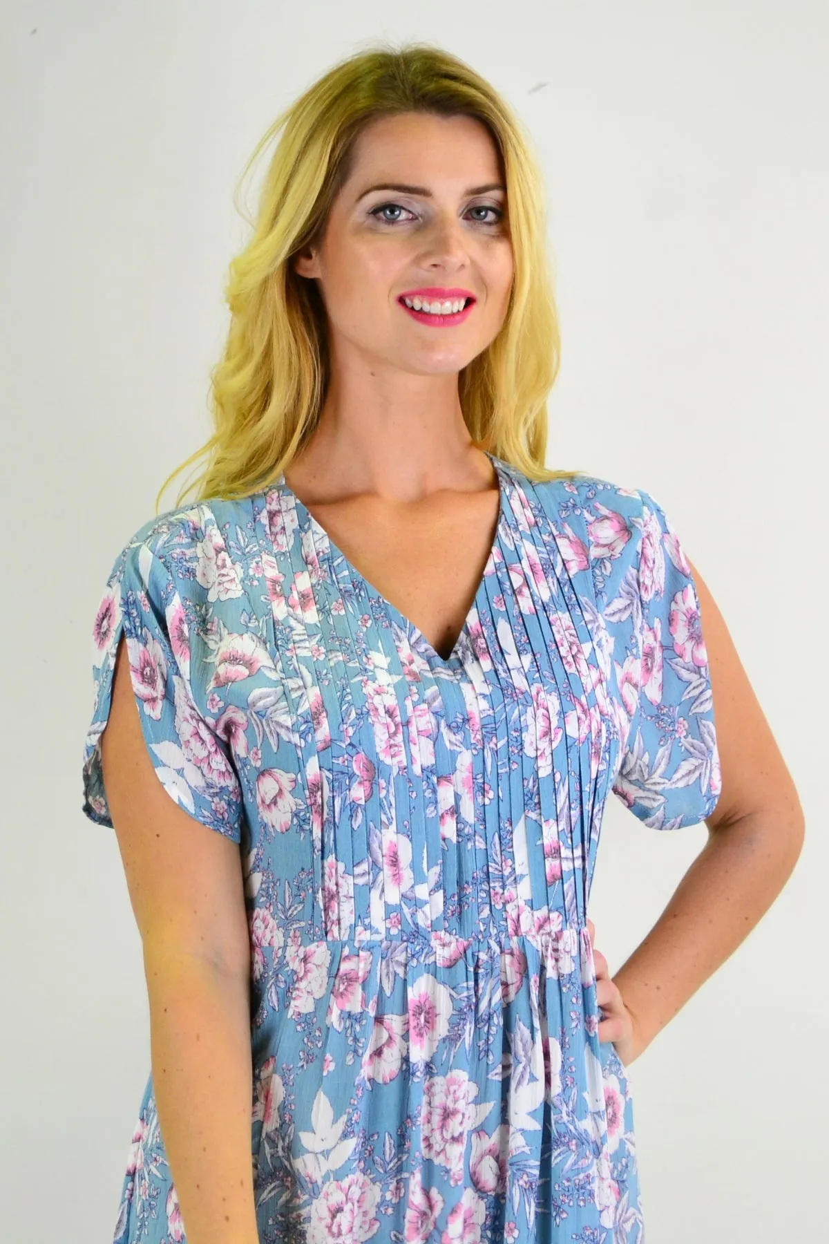 Light Blue Carnation flower Shift Dress Tunic