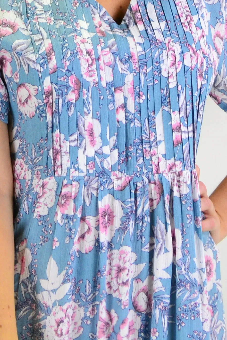 Light Blue Carnation flower Shift Dress Tunic