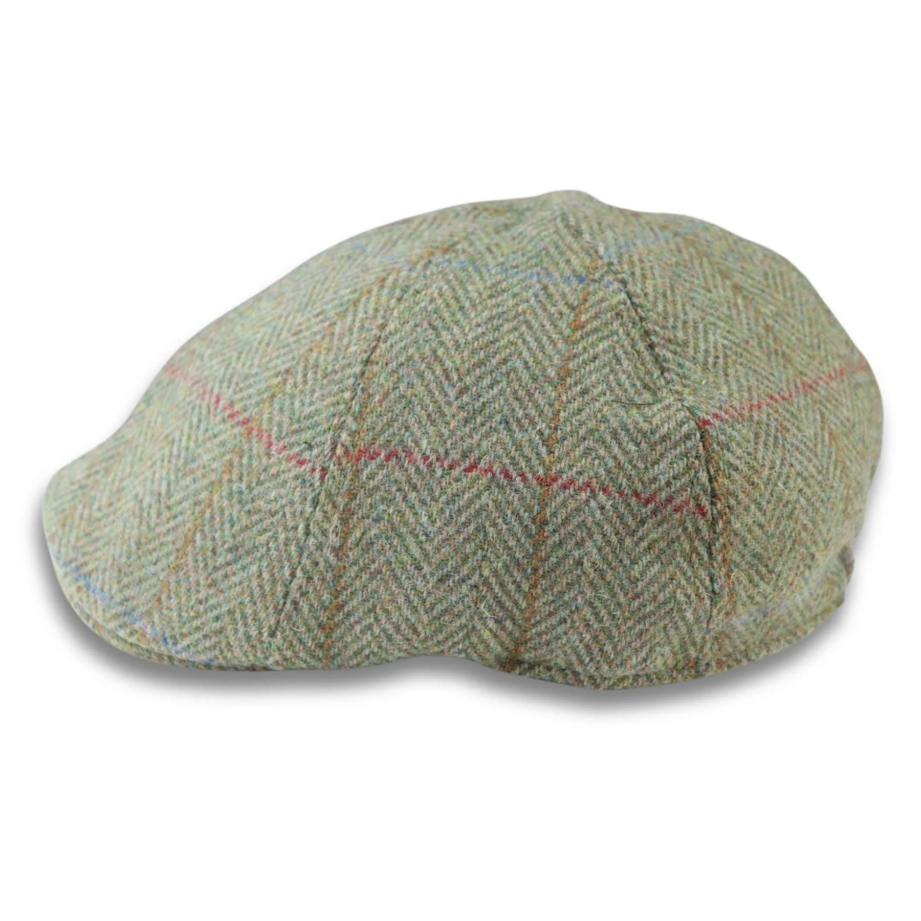 Men's Duckbill Cap Wool Blend Tweed Herringbone Green Check Gatsby Peaked Ivy 6 Panel Hat