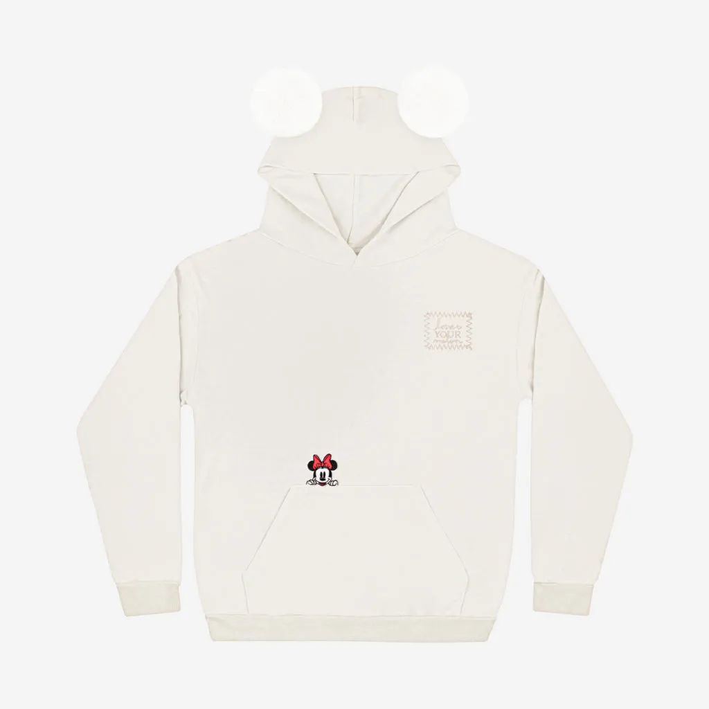 Minnie Mouse Off White Hoodie with Pom Ears