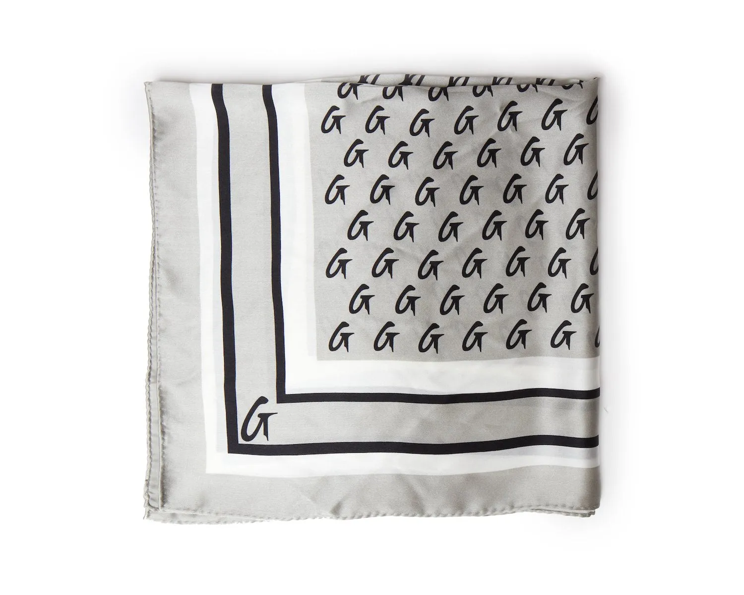 MONOGRAM SILK SCARF SILVER-MEDIUM