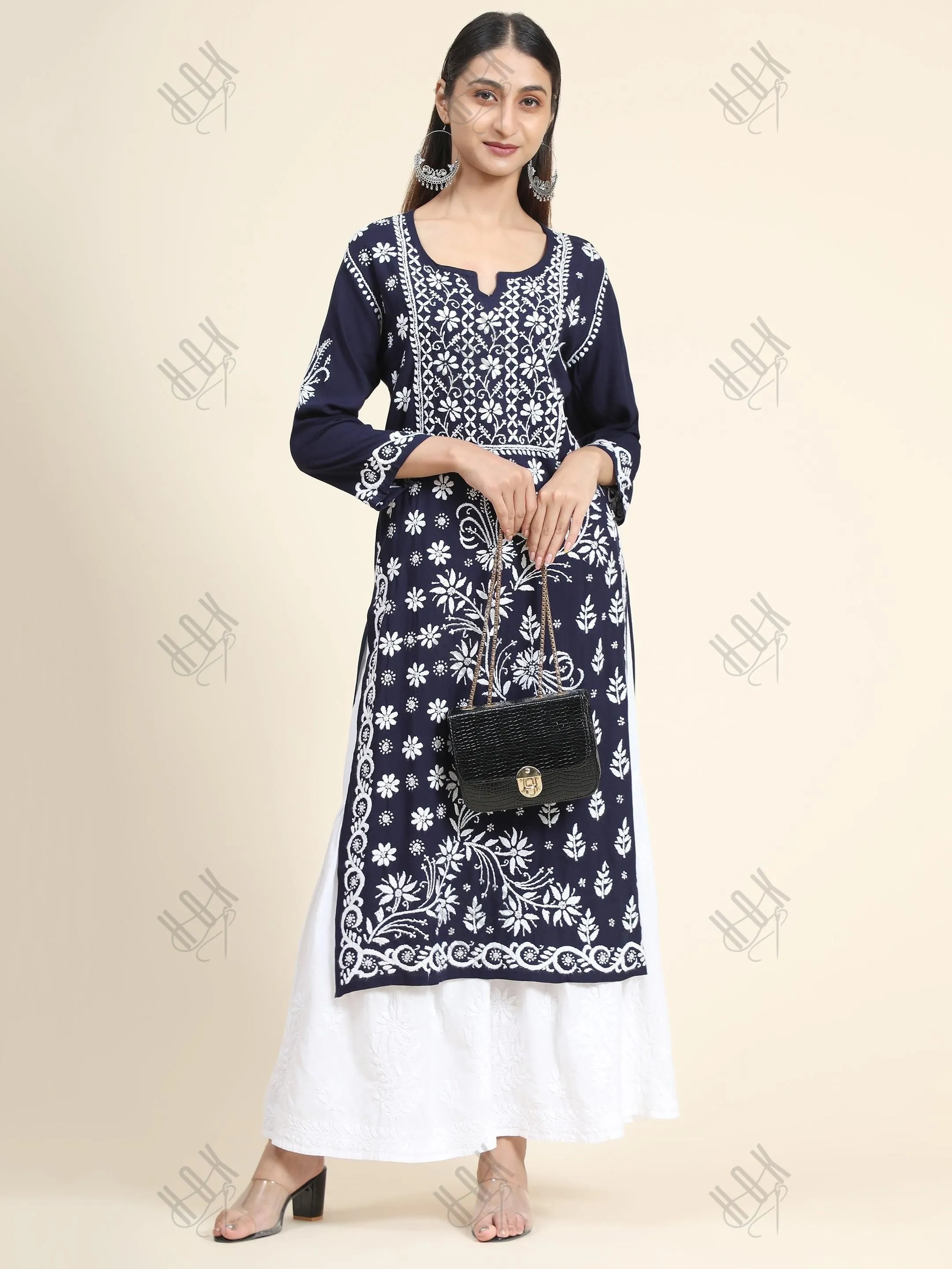 RIA IN HOK Chikankari Stylish Kurti Dark Blue