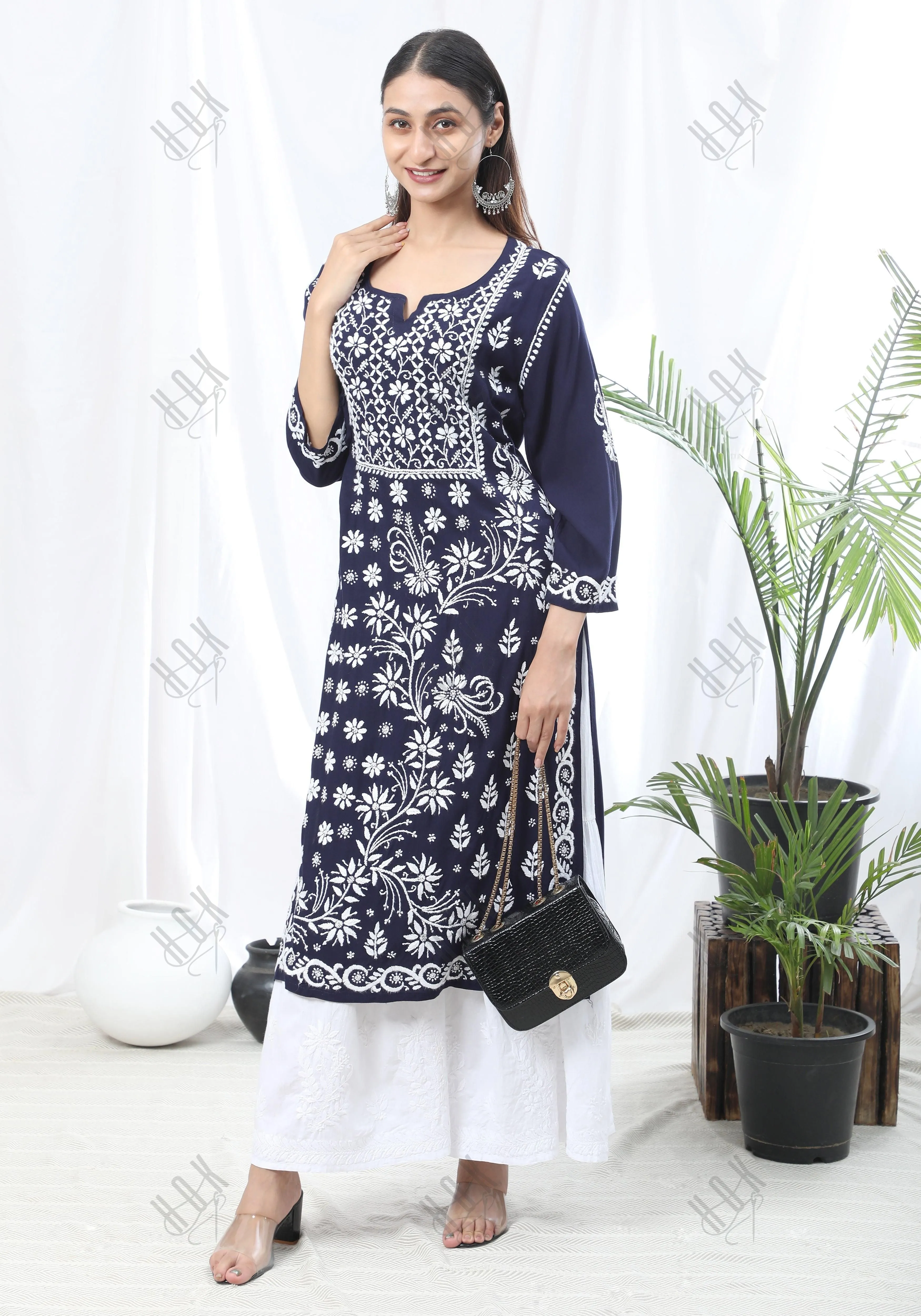 RIA IN HOK Chikankari Stylish Kurti Dark Blue