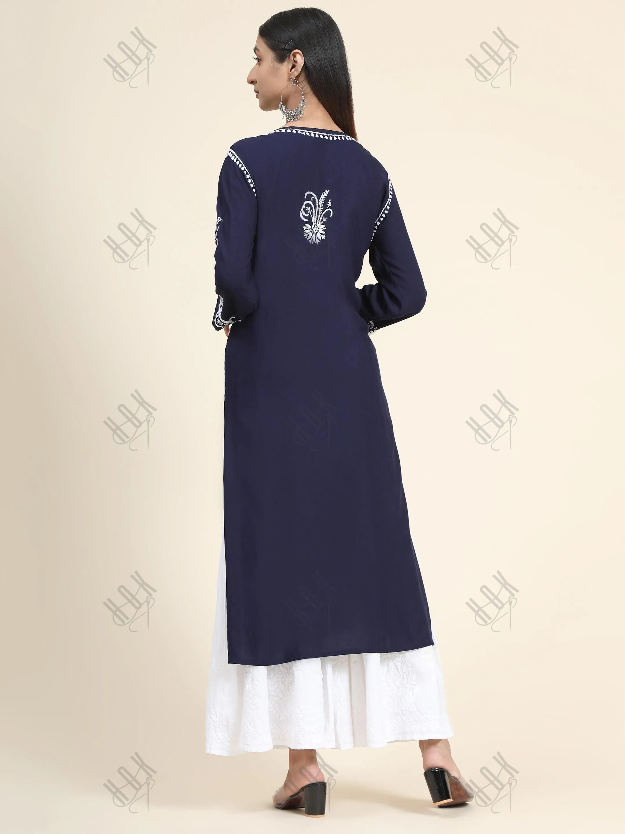 RIA IN HOK Chikankari Stylish Kurti Dark Blue