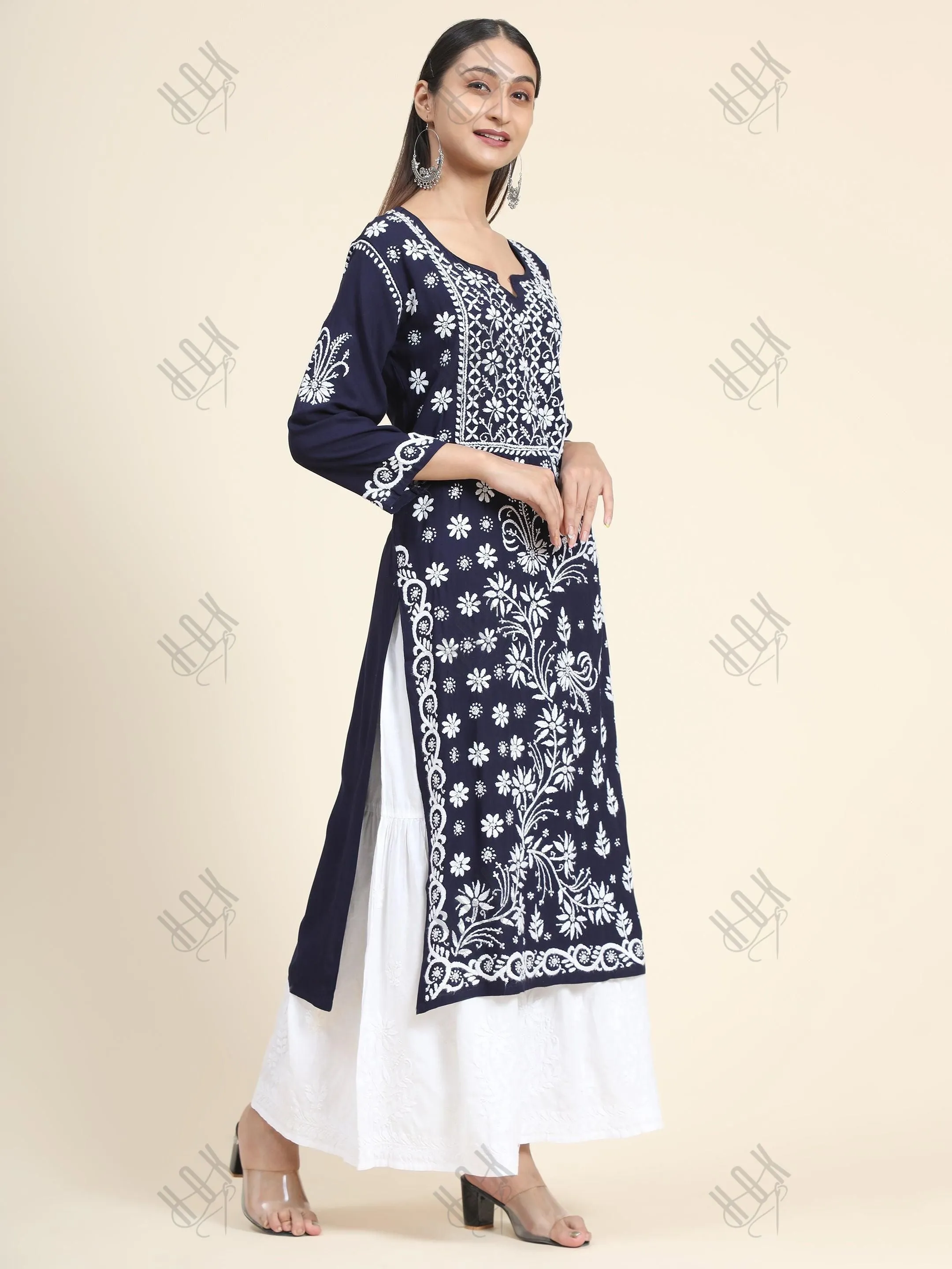 RIA IN HOK Chikankari Stylish Kurti Dark Blue