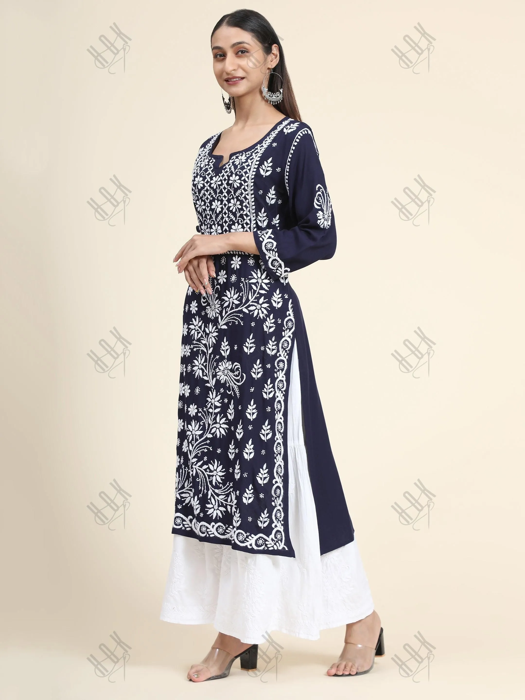 RIA IN HOK Chikankari Stylish Kurti Dark Blue