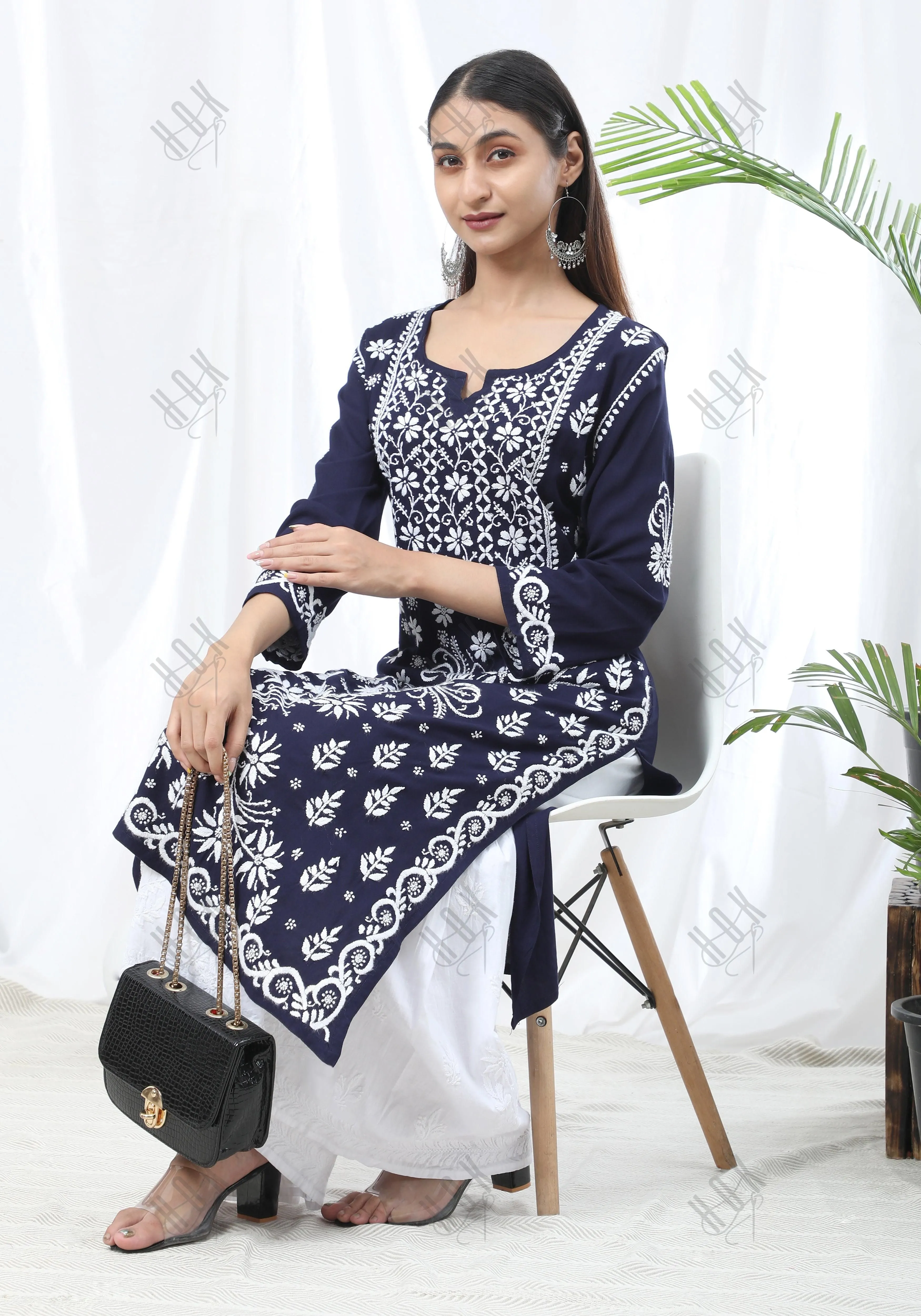 RIA IN HOK Chikankari Stylish Kurti Dark Blue