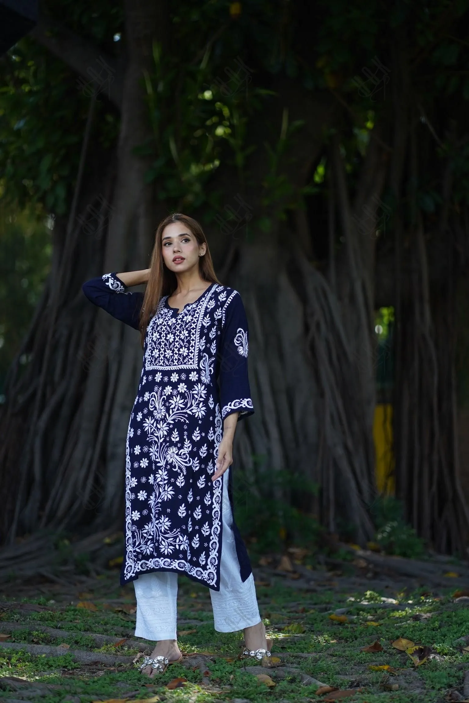 RIA IN HOK Chikankari Stylish Kurti Dark Blue