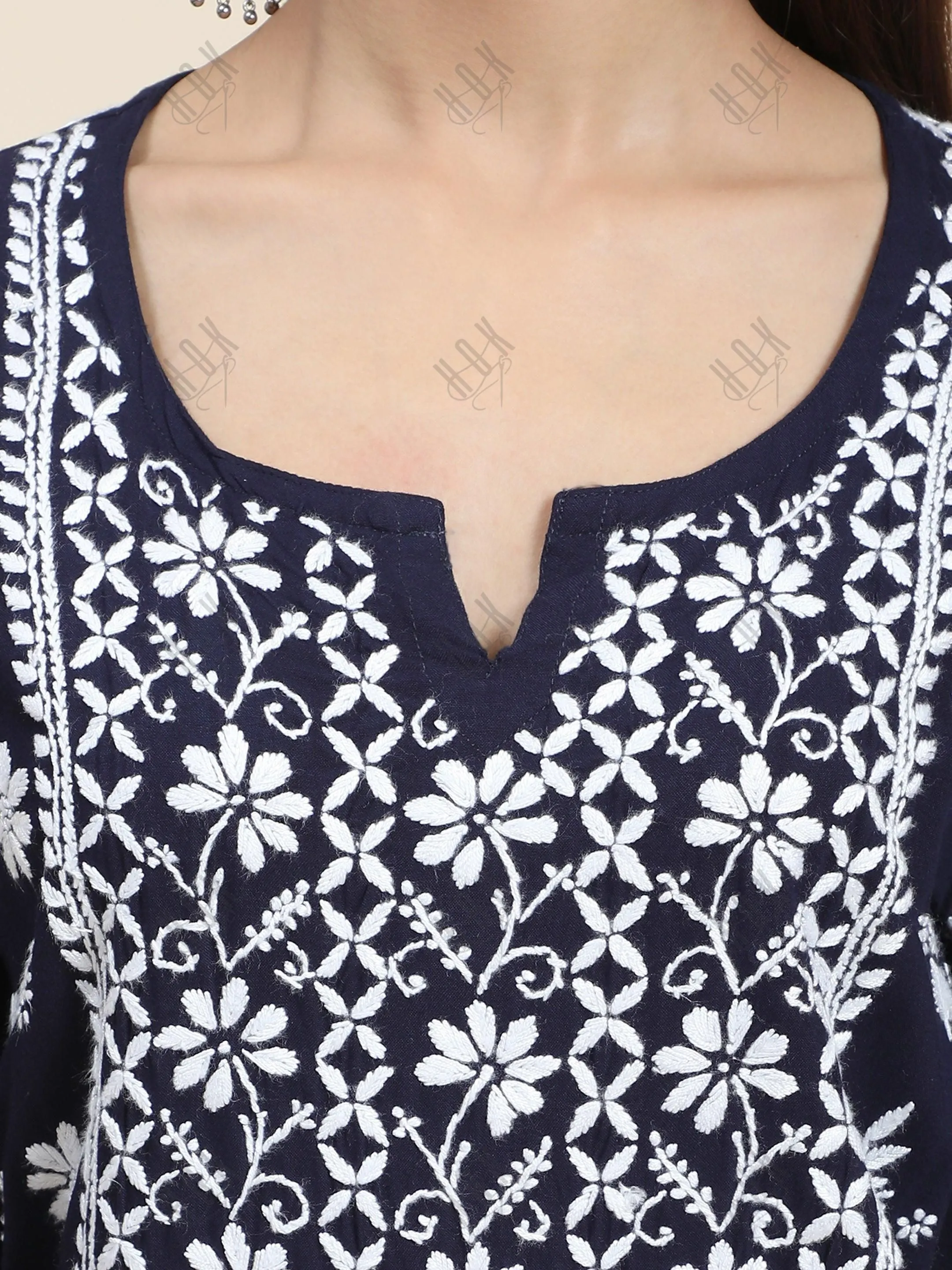 RIA IN HOK Chikankari Stylish Kurti Dark Blue