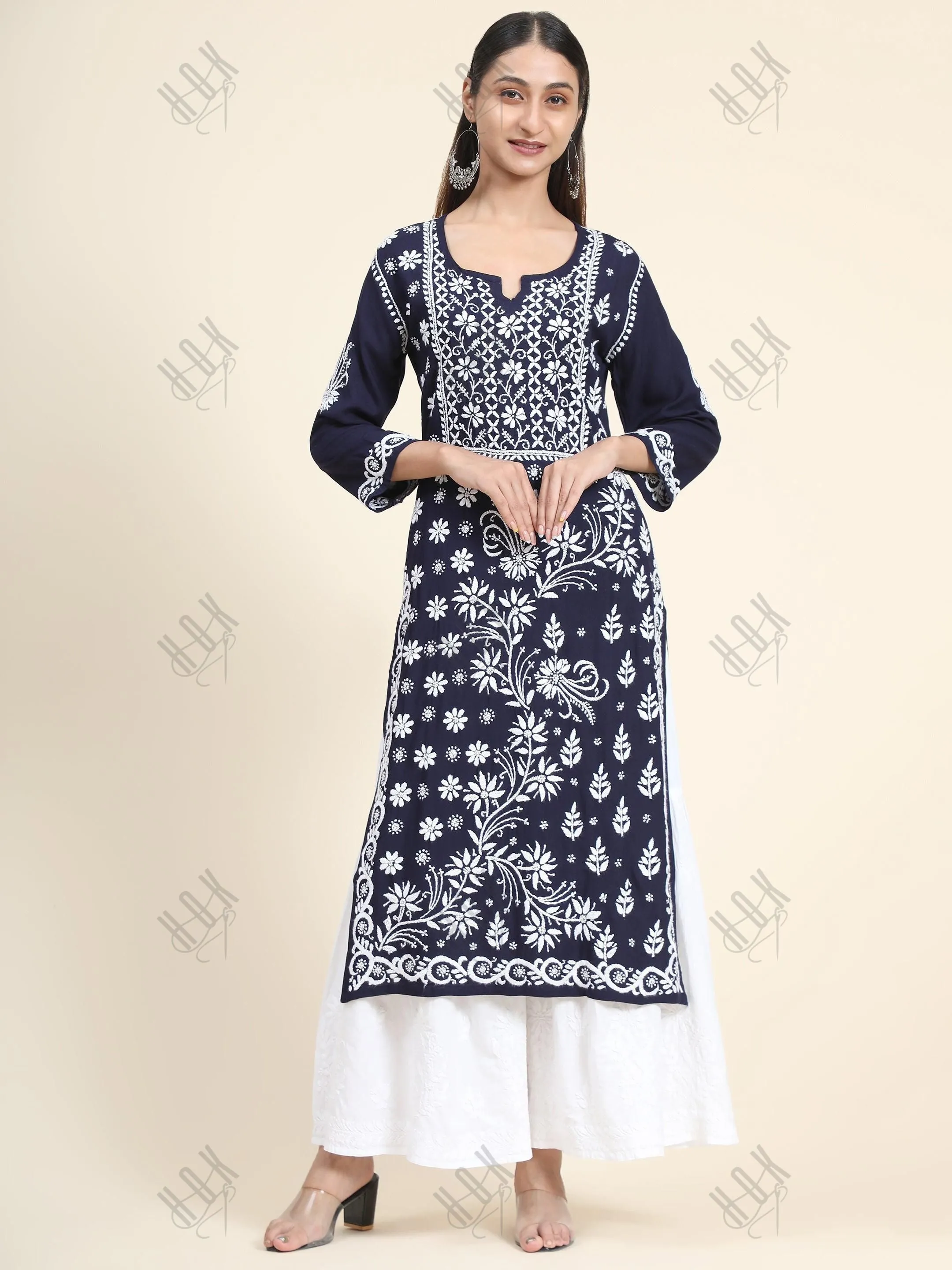 RIA IN HOK Chikankari Stylish Kurti Dark Blue