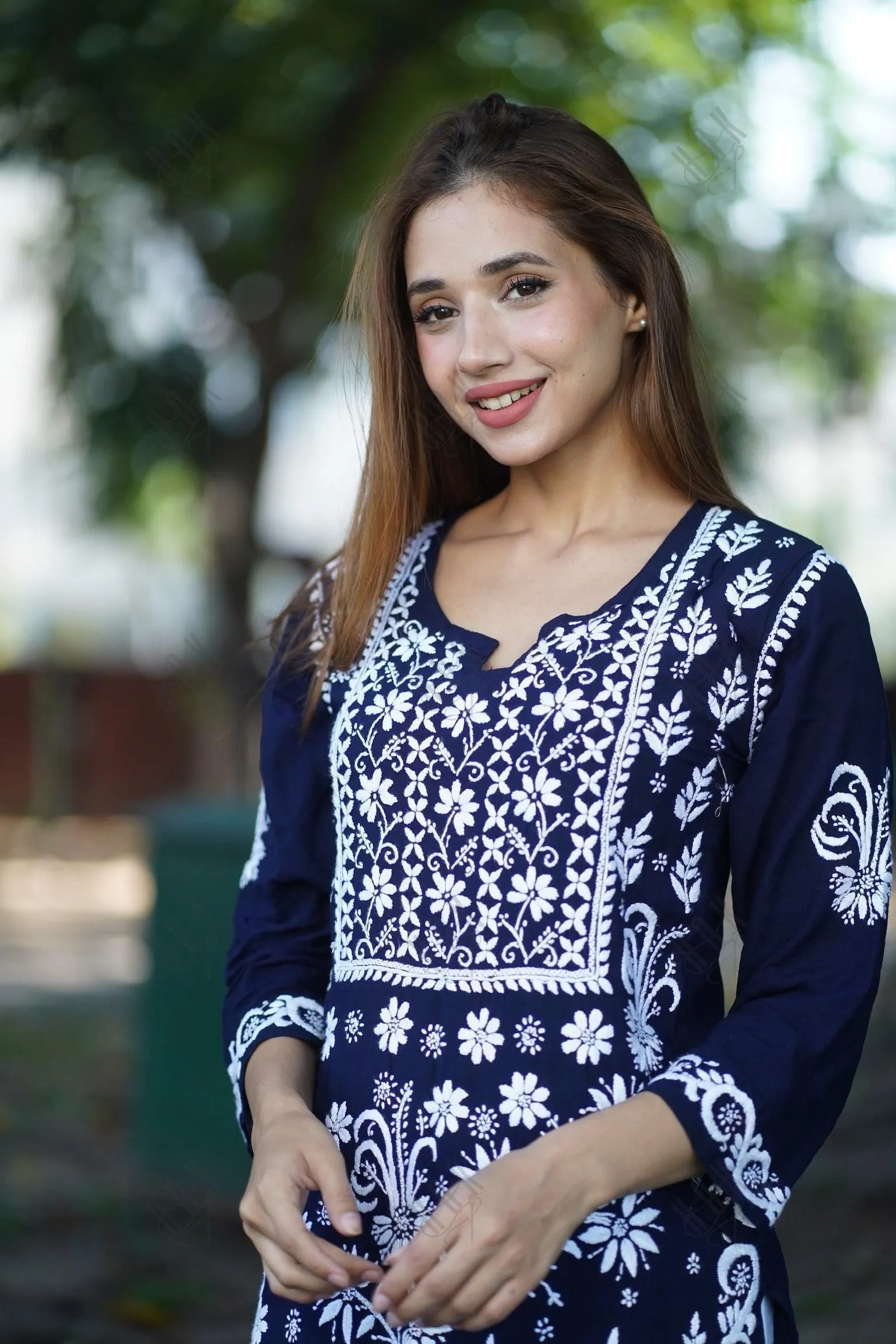 RIA IN HOK Chikankari Stylish Kurti Dark Blue