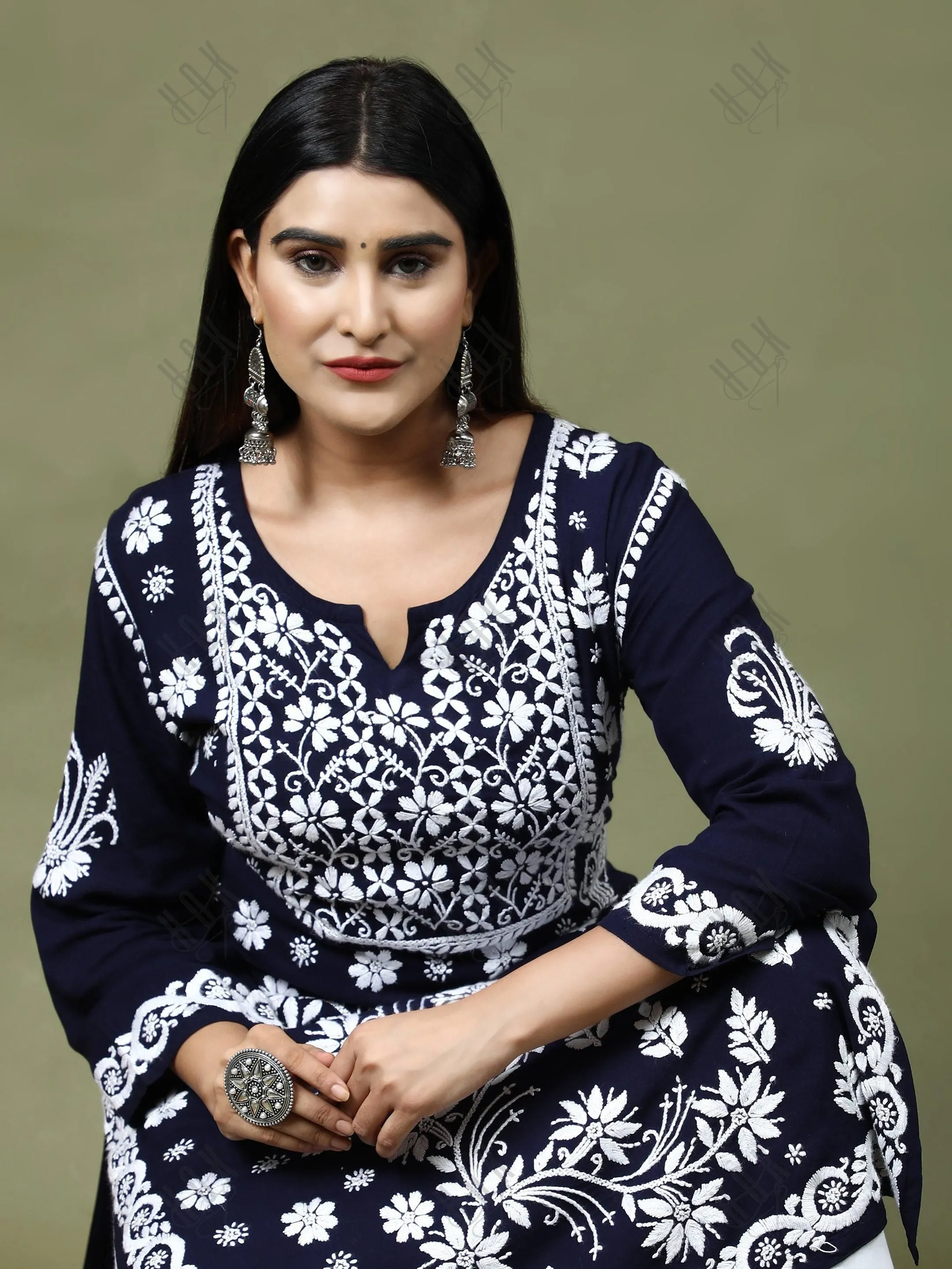 RIA IN HOK Chikankari Stylish Kurti Dark Blue