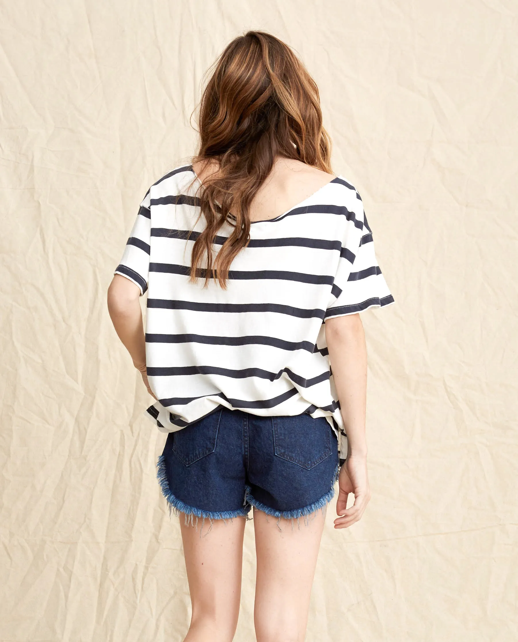 The Cut Neck Tee. -- Bleach Stripe